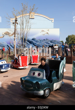 A view from on-board the Cars Race Rally ride at the Walt Disney