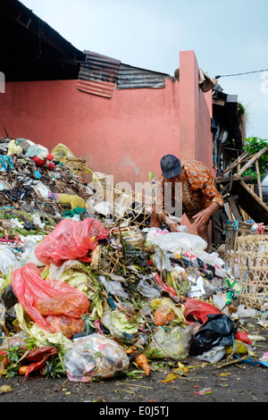 local man working amongst a huge pile of fetid refuse on a public dump in malang java indonesia Stock Photo