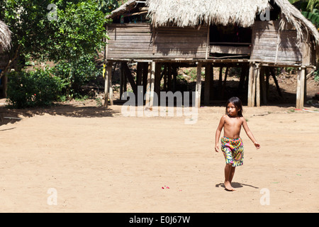 Embera indian child in the Embera Puru village beside Rio Pequeni, Republic of Panama. Stock Photo