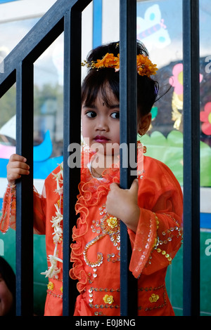 little girl poses in fancy dress at school to commemorate the indonesian woman hero hari kartini held every april 21st Stock Photo