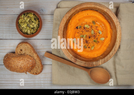 pumpkin soup with seeds closeup Stock Photo