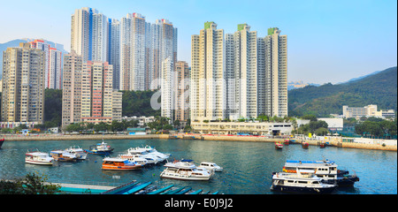 View of Aberdeen Bay in Hong Kong at sunset Stock Photo