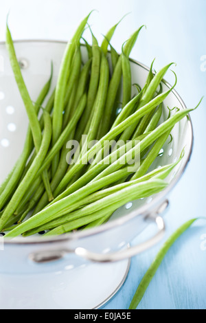 fresh green beans in colander Stock Photo