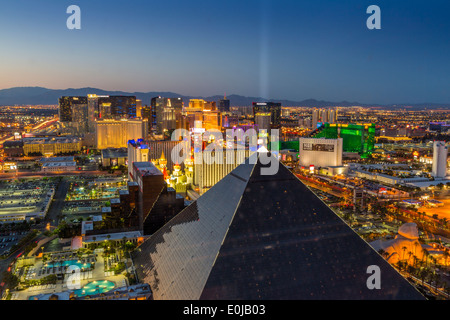 An aerial view of Las Vegas Boulevade ( the strip) at dusk, Las Vegas Nevada USA Stock Photo