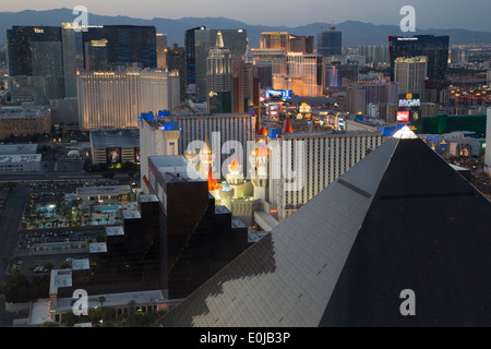 A Dusk and Aerial View Of The Las Vegas Strip of Hotels and Casinos Stock Photo