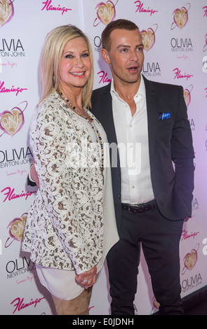 Olivia Newton-John and actor Joey Lawrence attends the grand opening of her residency show 'Summer Nights' at Flamingo Las Vegas Stock Photo