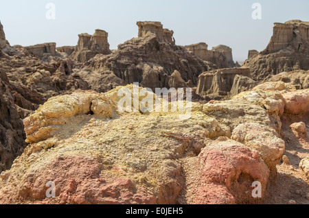 Salt Formations on Saltwater Lake, Dallol, Danakil Desert, Ethiopia, Africa Stock Photo