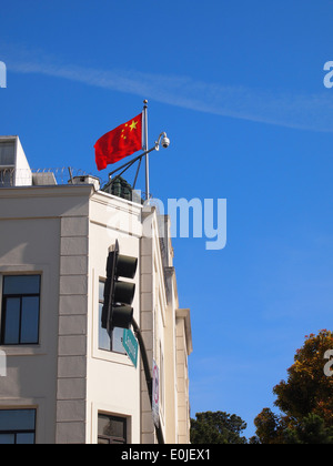Flag of the People's Republic of China on Chinese Consulate General Building San Francisco Stock Photo