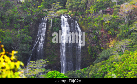 Opaeka Falls in the tropical lush jungle in Kauai, Hawaii Stock Photo