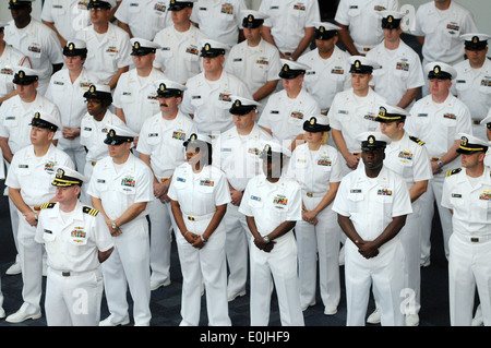 Center for Information Dominance Corry Station officers and chief petty officers attend the CID change of command ceremony at t Stock Photo