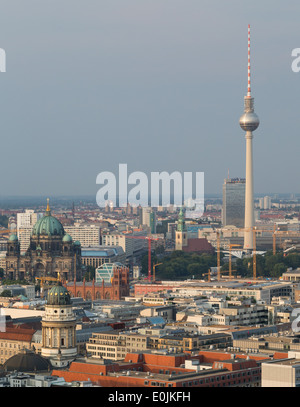 Aerial view from the Berlin Hi-Flyer, a tethered hot air balloon, reaching a height of 150m above Berlin Germany. Stock Photo