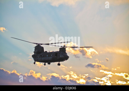 A U.S. Army CH-47 Chinook takes off from Bagram Air Field, Afghanistan, Nov 5, 2011. Stock Photo