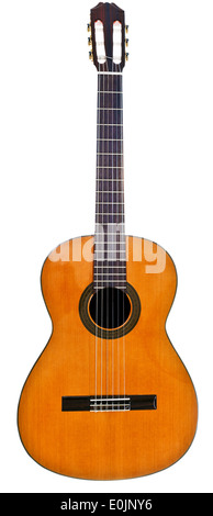 full view of classical acoustic guitar isolated on white background