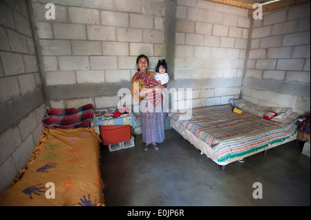 Maya indigenous mother and daughter at home in Tierra Linda, Solola, Guatemala. Stock Photo