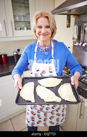 Great British Bake off contestant Christine Wallace pictured at her home in Didcot making the new Pasty she has created Stock Photo