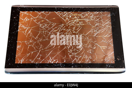 Tablet with broken touchscreen on white Stock Photo