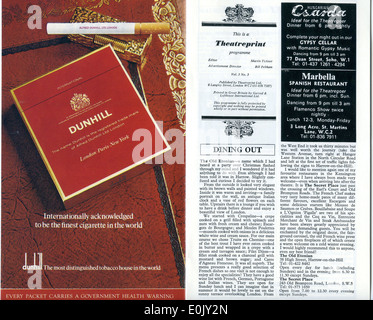 Cigarette advert advertising Dunhill on Garrick Theatre programme for 'Sleuth' 1973 Stock Photo