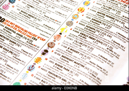 Horse racing pages in a newspaper with information guide Stock Photo