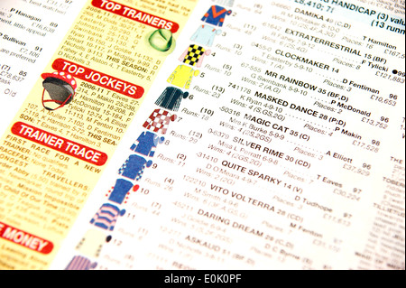 Horse racing pages in a newspaper with information guide Stock Photo