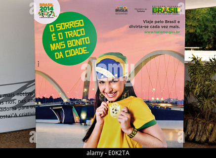 Brazil: Publicity placard for the Soccer World Championship 2014 in Brasilia Stock Photo