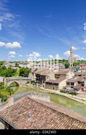 The old town of Nérac over red tile rooftops, on the River Baïse, Nerac, Lot-et-Garonne, France Stock Photo