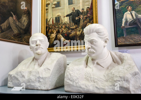 Busts of Lenin and Stalin, Socialist Realism Art Gallery, Zamoyski Palace in Kozlowka near Lublin, Malopolska, Poland Stock Photo