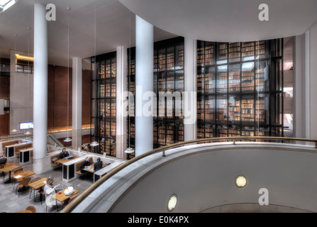 The cafe and reading room of the British Library in London, with the King's Library behind. Stock Photo