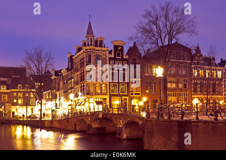 City scenic from Amsterdam in the Netherlands by night Stock Photo