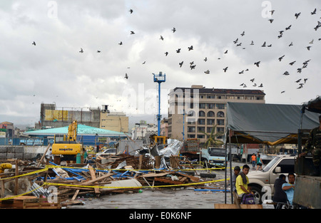 In Ormac City, Philippines, debris left over from Super Typhoon Haiyan/Yolanda is cordoned off until Philippine and U.S. person Stock Photo