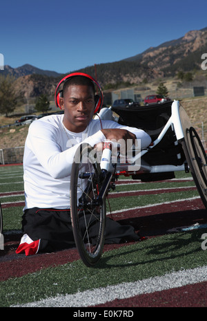 Cpl. Anthony McDaniel from Pascagoula, Miss., will compete in track and field and wheelchair basketball at the 2012 Warrior Gam Stock Photo