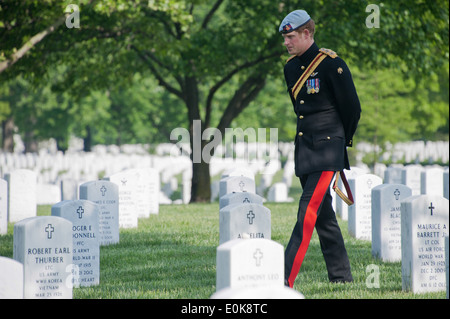 His Royal Highness, Prince Harry of Wales, walks past the tombs of Section 60 in the Arlington National Cemetery, Arlington, Va Stock Photo