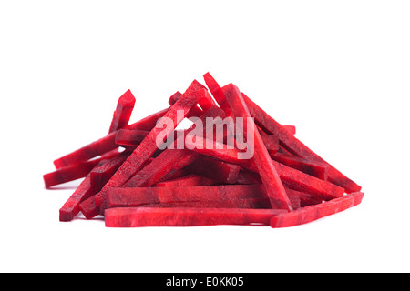Beetroot stick slice closeup isolated on white background Stock Photo