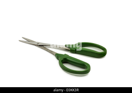 Green scissors isolated on white background Stock Photo