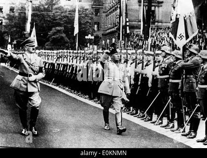 Adolf Hitler and Mussolini inspecting Military and Naval Guards Stock Photo