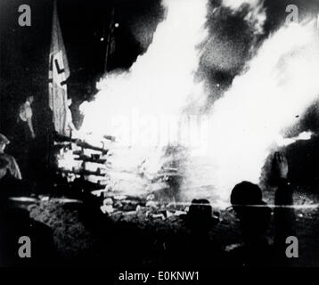 Students and other Nazis seen as they throw 'anti-German' literature on to the huge bonfire Stock Photo