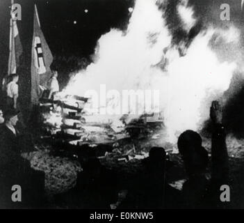 Students and other Nazis seen as they throw 'anti-German' literature on to the huge bonfire Stock Photo