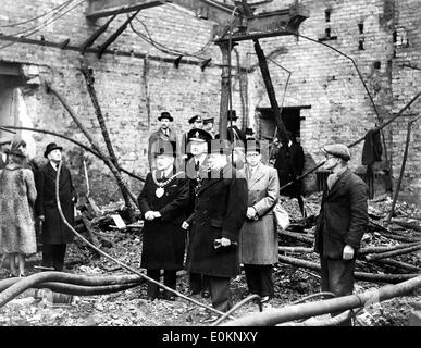 Sir Winston Churchill inspects damage Stock Photo