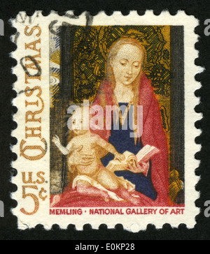 US,circa 1966, postage stamp, Christmas, Memling - national gallery of Art,Madonna with Child Stock Photo