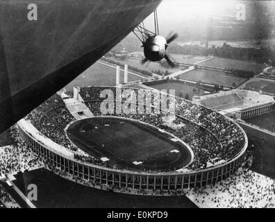 Aerial view of Olympic Stadium in Berlin taken from the German zeppelin Hindenburg Stock Photo