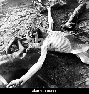 Images of the skeleton corpses at Bergen-Belsen Nazi concentration camp Stock Photo