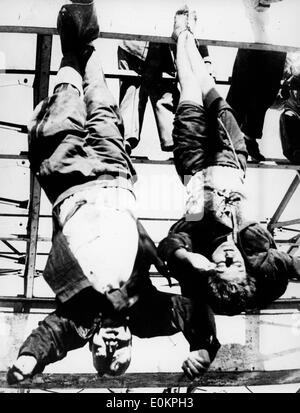 Benito Mussolini and Clara Petacci executed and hung for the public Stock Photo