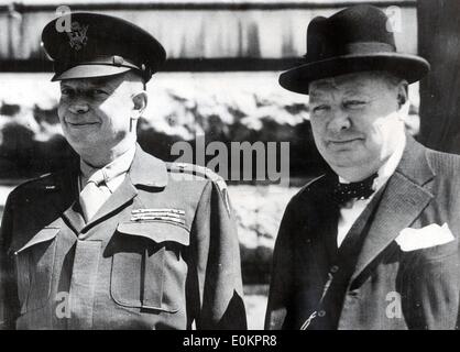 Sir Winston Churchill and General Dwight D. Eisenhower after World War Two ended Stock Photo