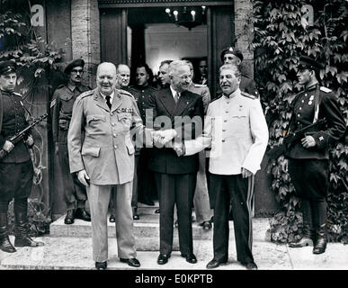 'The Big Three' Sir Winston Churchill, President Truman And Joseph Stalin in Potsdam Stock Photo