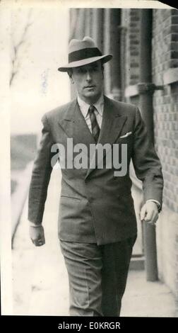 Jan. 06, 1947 - Lord Louis Mountbatten re-joins the Navy... Attends ''School'' at Portsmouth... 6-1-47 - Admiral Viscount Mountbatten, former Supreme Commander of the Allied Forces in South East Asia, returns to purely Naval duties today when he attended a Senior Officers Course at H.M.S. Vernon, Portsmouth today.. Keystone Photo Shows:- Lord Louis Mountbatten wearing civilian clothes seen as he marches to 'school' at H.M.S. Vernon today. Stock Photo