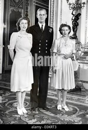 Elizabeth II, Prince Philip and Princess Margaret Stock Photo