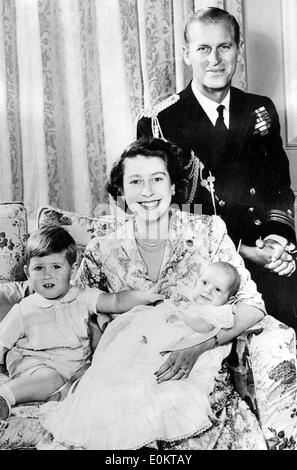Queen Elizabeth II and Prince Philip with their children Stock Photo