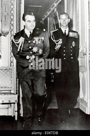 Prince Philip visiting Prince Rainier III at his palace in Monaco Stock Photo