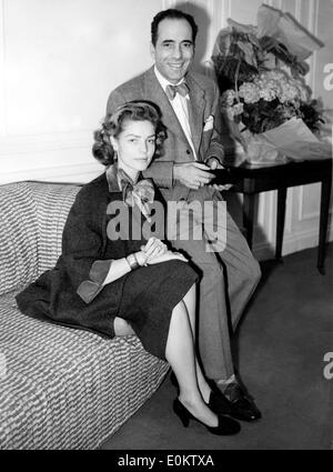 Actress Lauren Bacall with her husband actor Humphrey Bogart Stock Photo