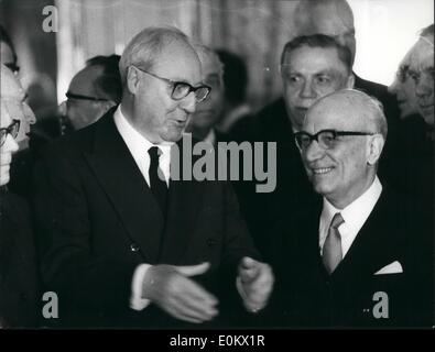Aug. 08, 1950 - Italian President of the Republic Giuseppe Saragat received the State Authorities for the industrial change of the whishes for the Christman and for the New Year. Photo shows President Saragat (left) with Amintore Fanfani, President of the Senate. Stock Photo