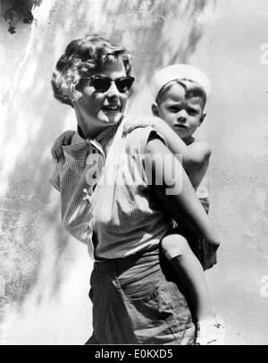Actress Ingrid Bergman with her son Robertino Stock Photo